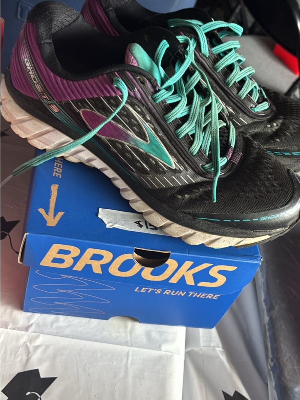 Brooks Women’s Black Running Shoes with Teal & Purple Accents